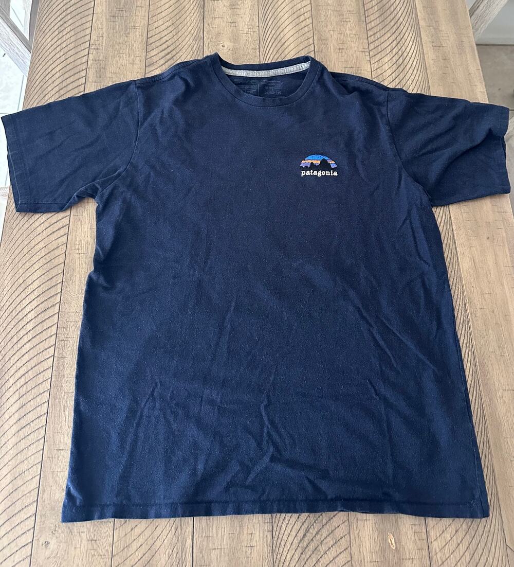 Patagonia Responsibili-Tee Mens Medium Blue Graphic T-Shirt SS Eco Cotton Blend